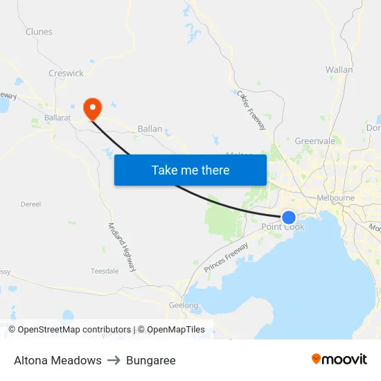 Altona Meadows to Bungaree map
