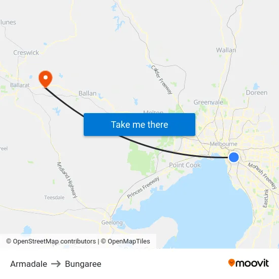 Armadale to Bungaree map