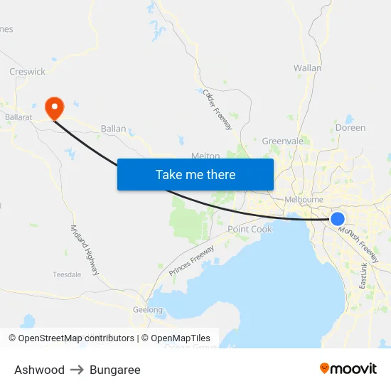 Ashwood to Bungaree map