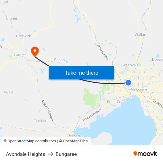 Avondale Heights to Bungaree map