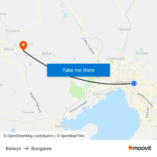 Balwyn to Bungaree map