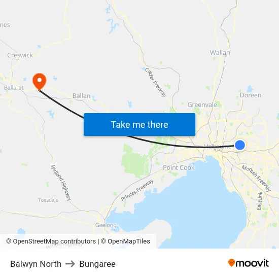 Balwyn North to Bungaree map