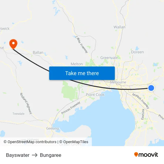 Bayswater to Bungaree map