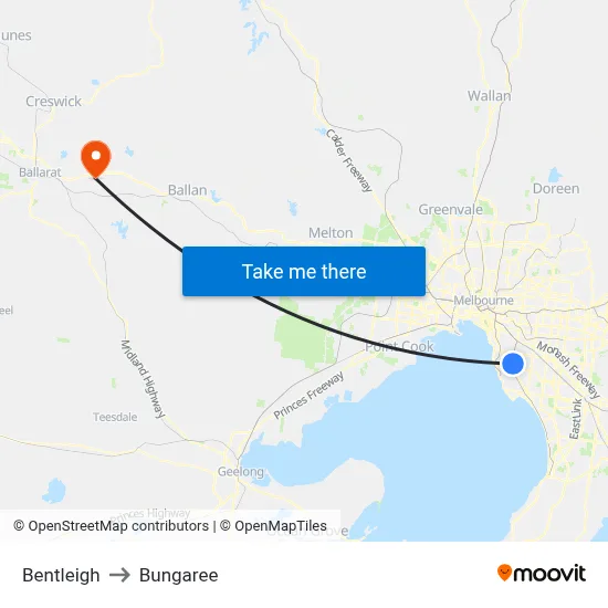 Bentleigh to Bungaree map
