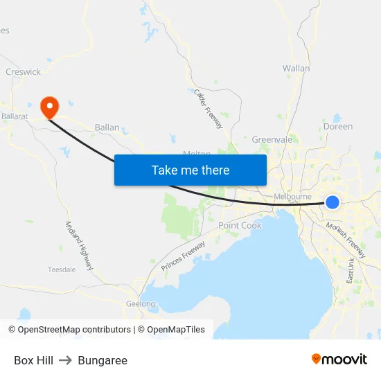 Box Hill to Bungaree map