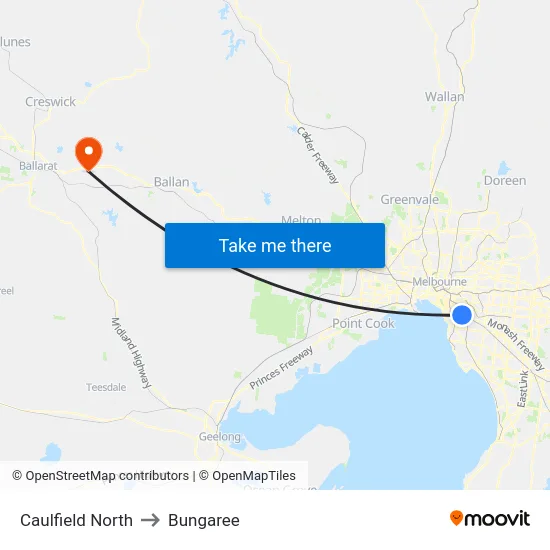 Caulfield North to Bungaree map