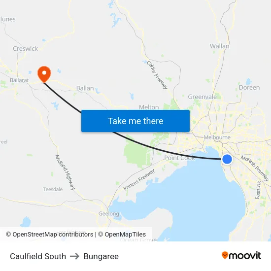 Caulfield South to Bungaree map