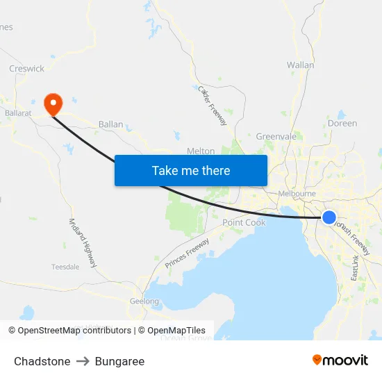 Chadstone to Bungaree map