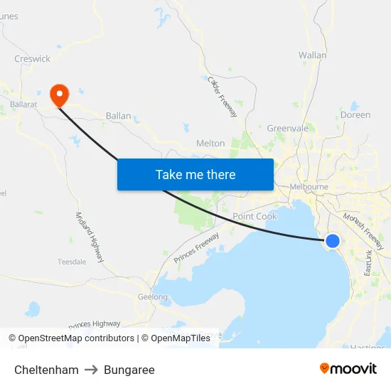 Cheltenham to Bungaree map