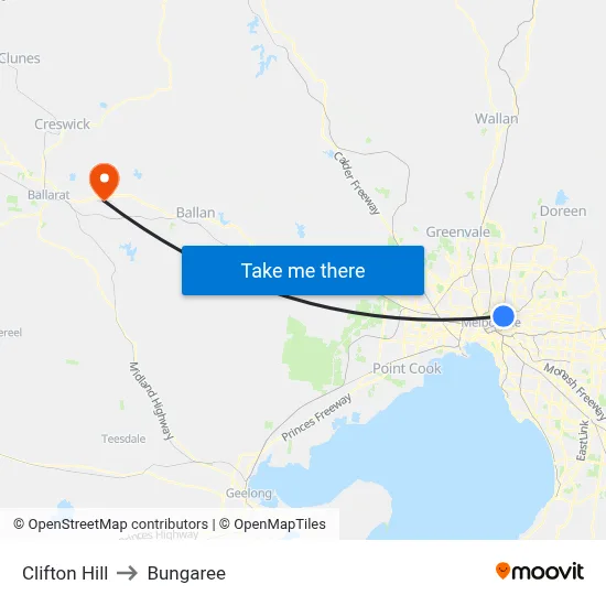 Clifton Hill to Bungaree map