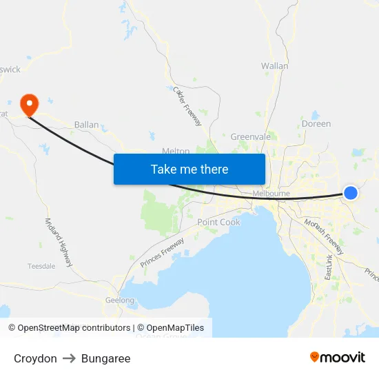 Croydon to Bungaree map