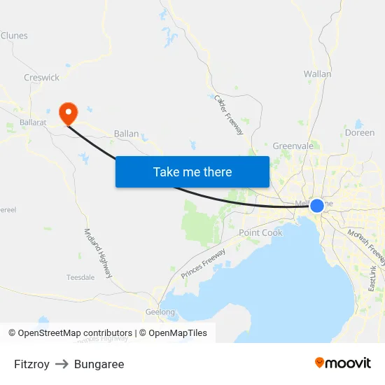 Fitzroy to Bungaree map
