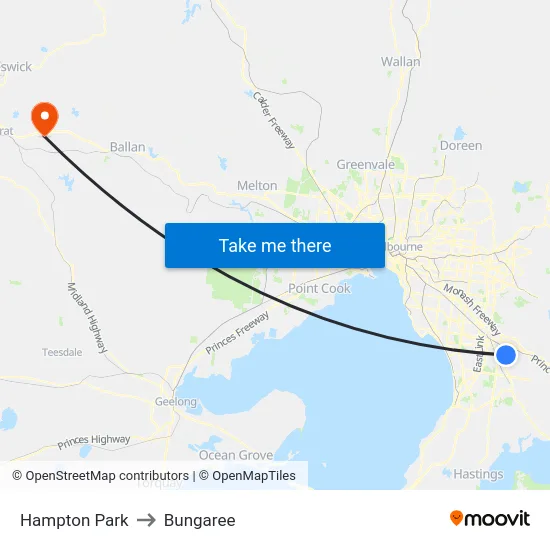Hampton Park to Bungaree map