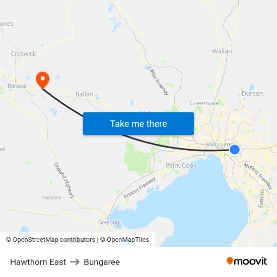 Hawthorn East to Bungaree map