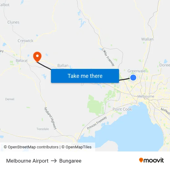 Melbourne Airport to Bungaree map