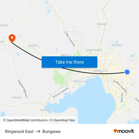 Ringwood East to Bungaree map