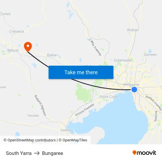 South Yarra to Bungaree map