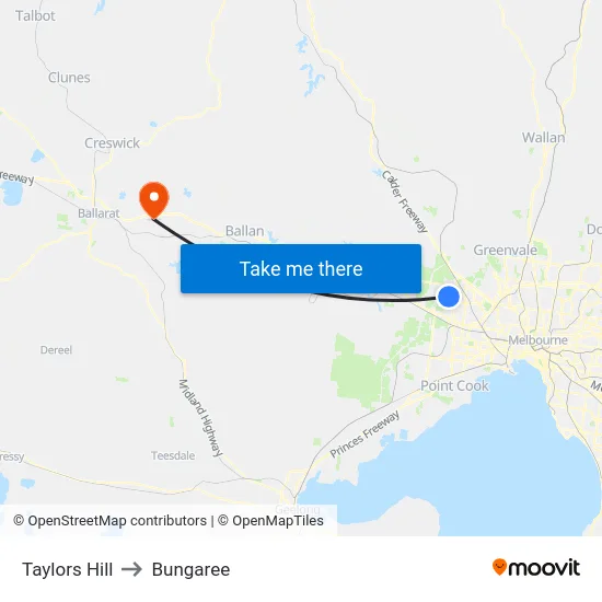 Taylors Hill to Bungaree map