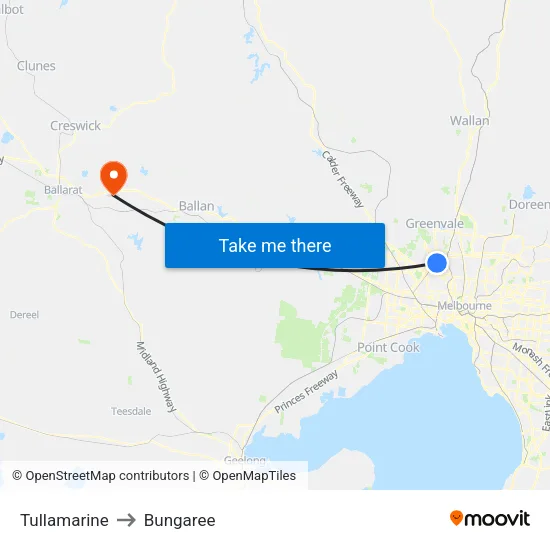 Tullamarine to Bungaree map