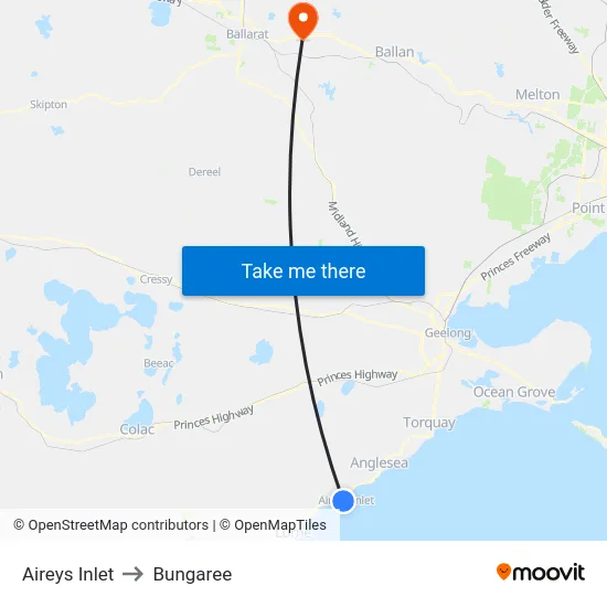 Aireys Inlet to Bungaree map