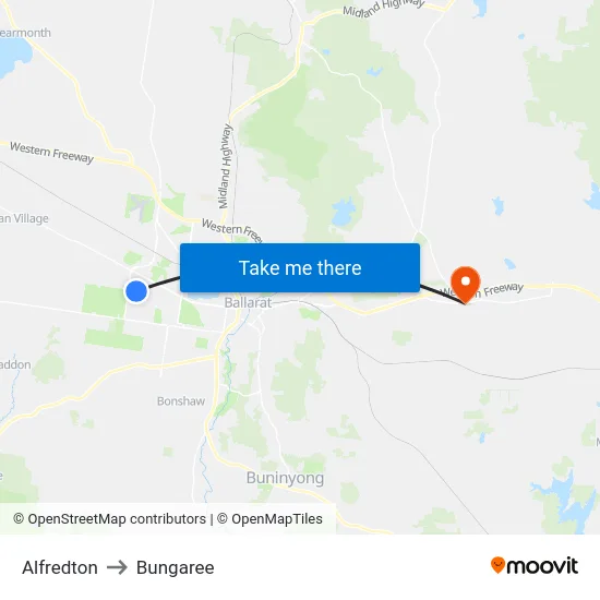 Alfredton to Bungaree map