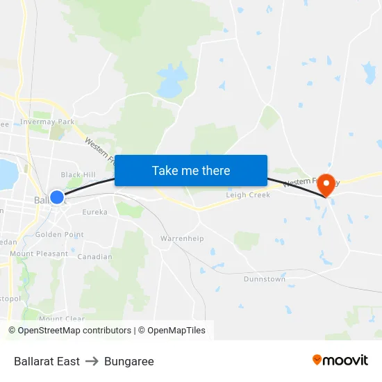 Ballarat East to Bungaree map