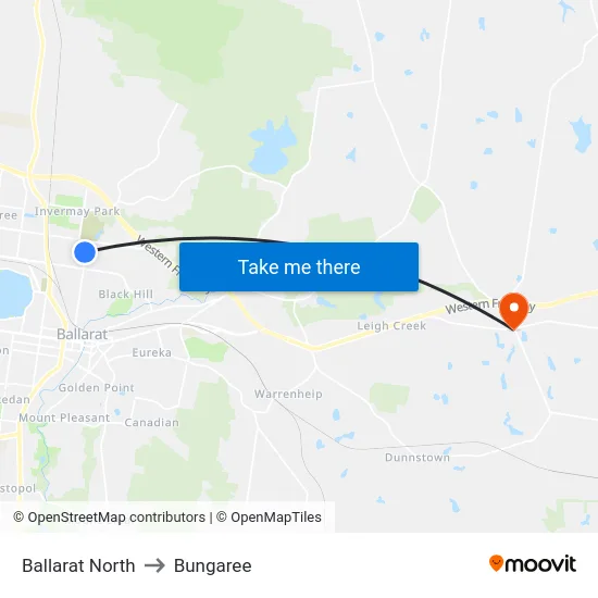 Ballarat North to Bungaree map