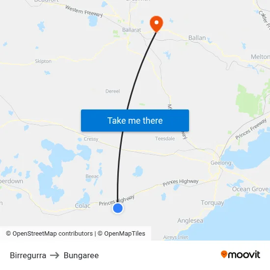 Birregurra to Bungaree map