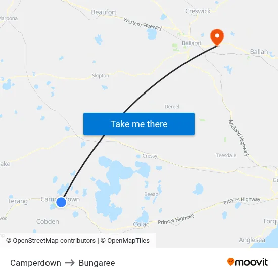 Camperdown to Bungaree map