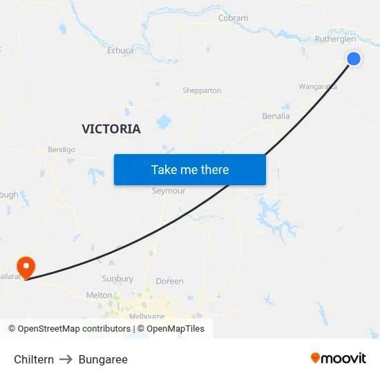 Chiltern to Bungaree map