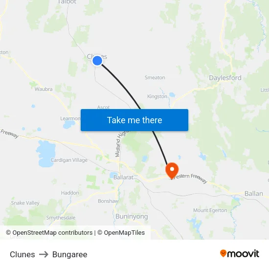 Clunes to Bungaree map