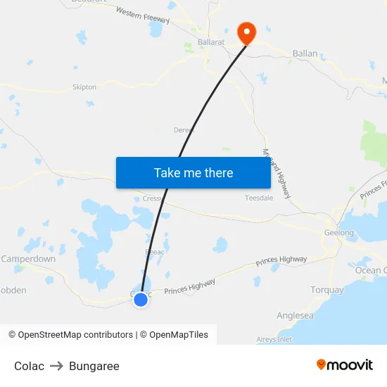Colac to Bungaree map