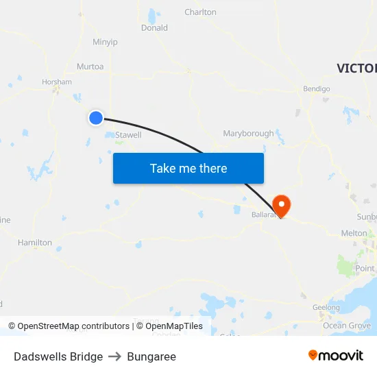 Dadswells Bridge to Bungaree map