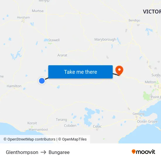 Glenthompson to Bungaree map