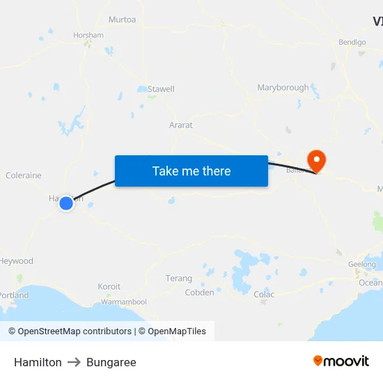 Hamilton to Bungaree map