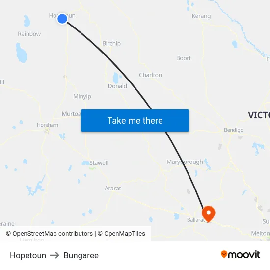 Hopetoun to Bungaree map