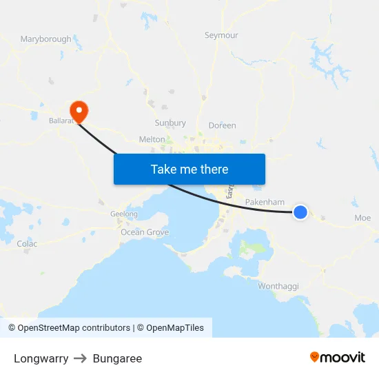 Longwarry to Bungaree map