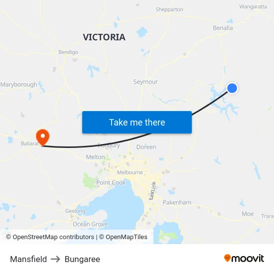 Mansfield to Bungaree map