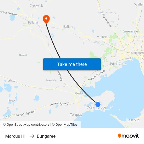 Marcus Hill to Bungaree map