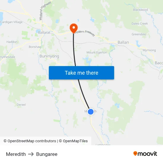 Meredith to Bungaree map