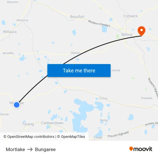 Mortlake to Bungaree map