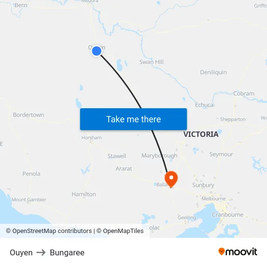 Ouyen to Bungaree map
