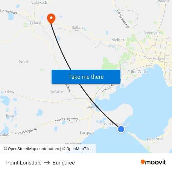 Point Lonsdale to Bungaree map