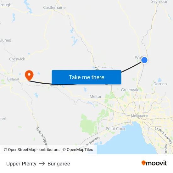 Upper Plenty to Bungaree map