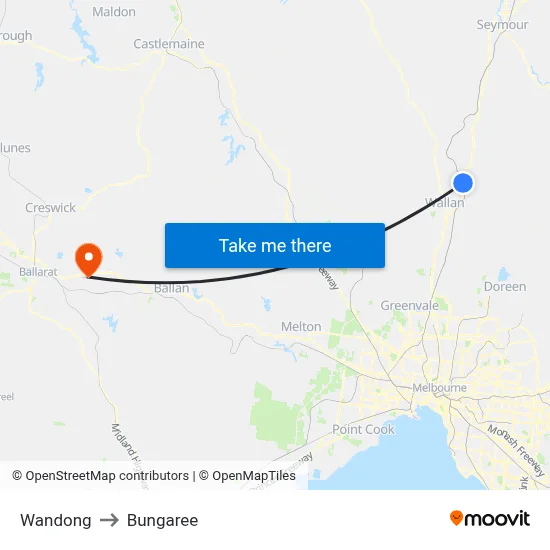 Wandong to Bungaree map