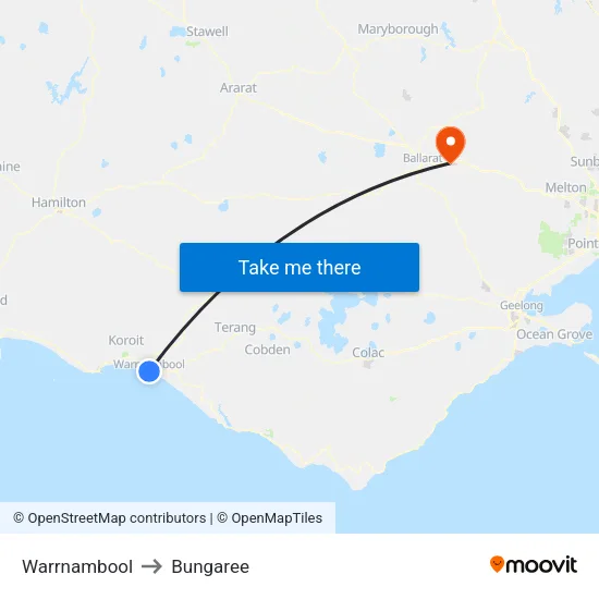 Warrnambool to Bungaree map