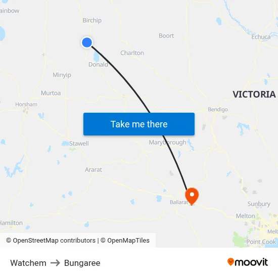 Watchem to Bungaree map