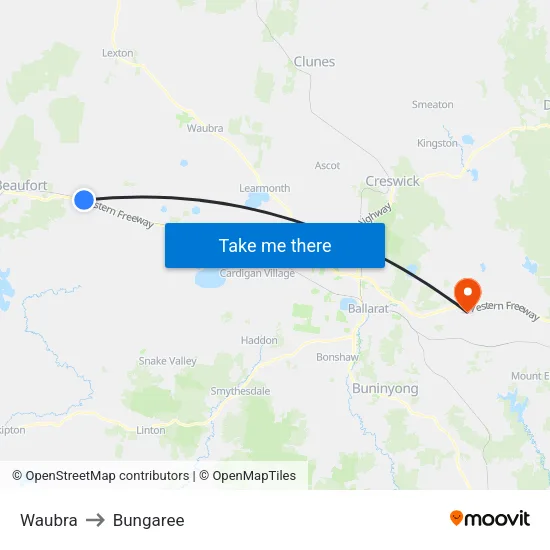 Waubra to Bungaree map