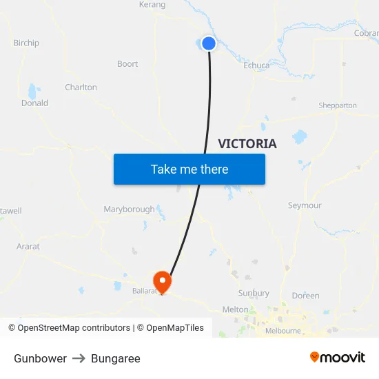 Gunbower to Bungaree map