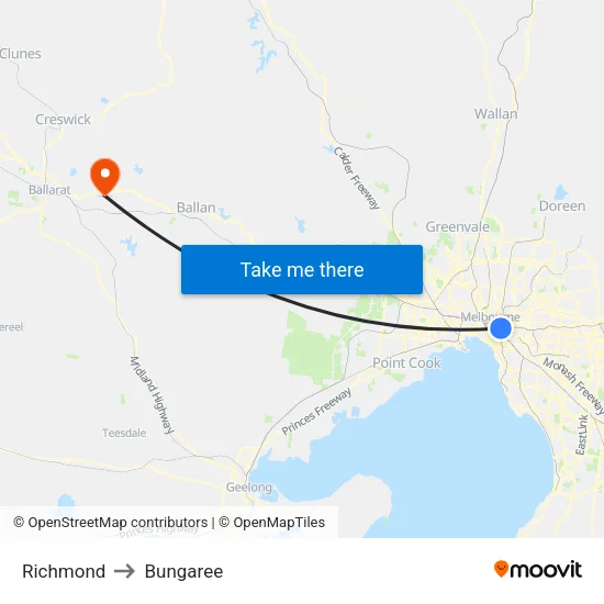 Richmond to Bungaree map
